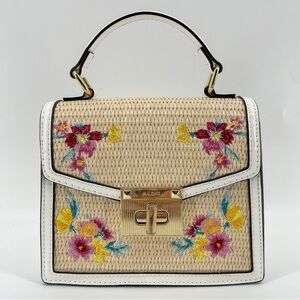 Aldo Handbag Beige Floral Embroidered Kiss Lock